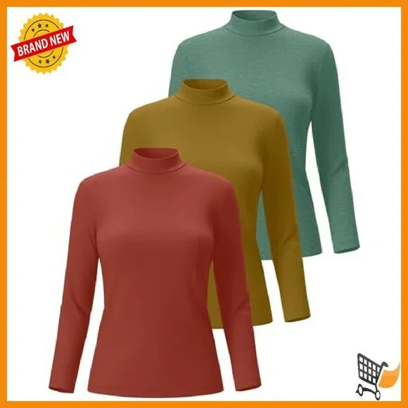 3 Pack Cotton Mock Turtleneck Long Sleeve Tops Basic Tees Undershirt - Picture 3 of 7